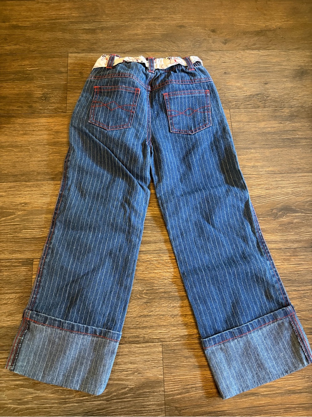 Y2K Girls Faded Glory Wide Leg Pin Stripped Butterfly Cuffed Denim Jeans Size 4 - Picture 5 of 5